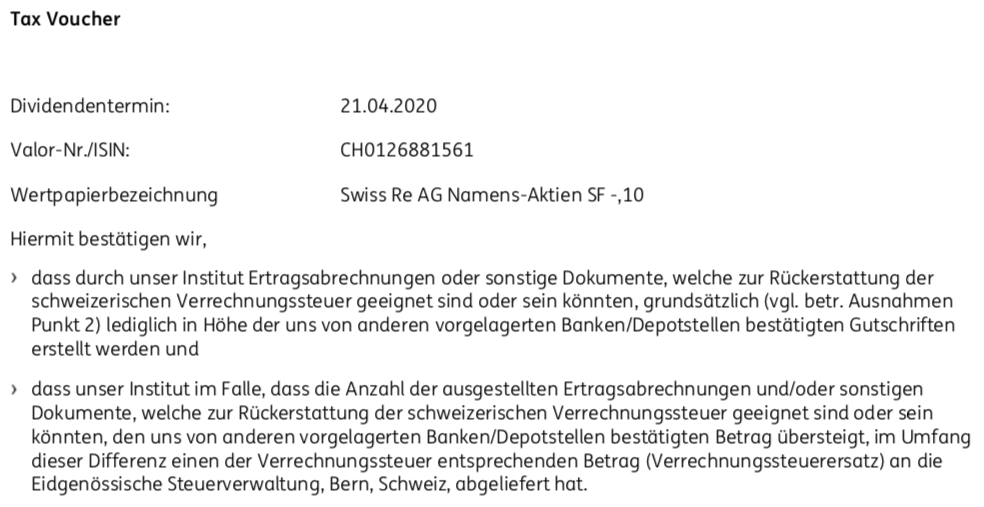 Tax Voucher der ING für Aktien der Swiss Re