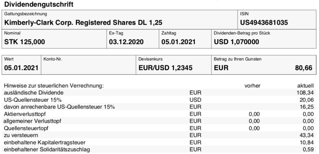 Kimberly-Clark Dividende im Januar 2021