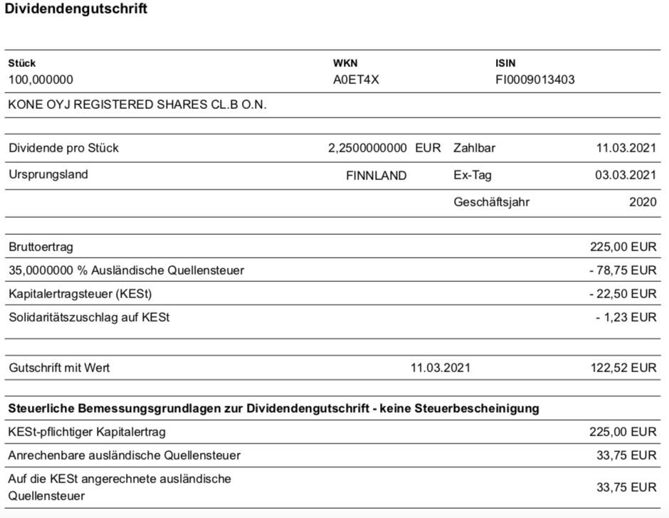 Dividendengutschrift KONE im März 2021