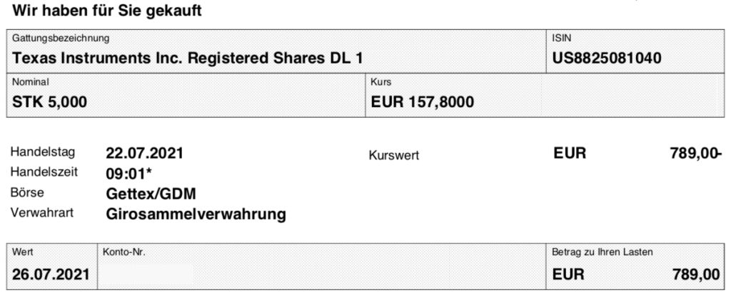 Aktienkauf Texas Instruments im Juli 2021