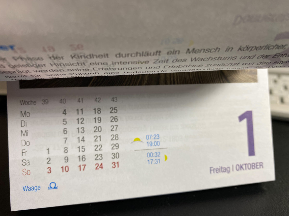 Kalenderblatt Oktober 2021