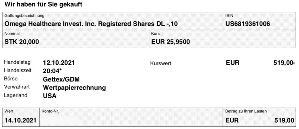 Aktienkauf Omega Healthcare Investors im Oktober 2021