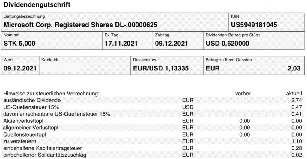 Microsoft Dividende im Dezember 2021 beim Smartbroker