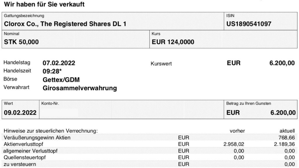 Clorox Verkauf im Februar 2022