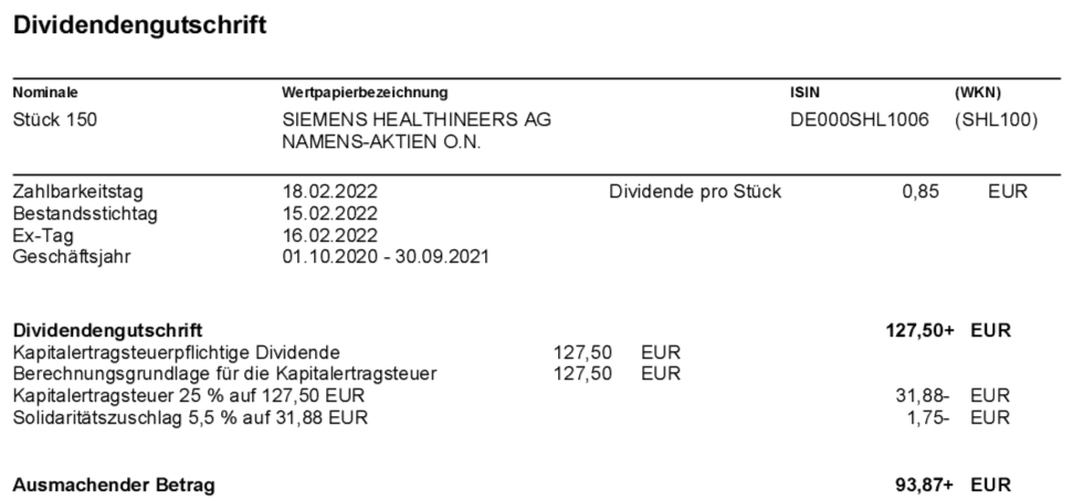 Siemens Healthineers Dividendengutschrift im Februar 2022