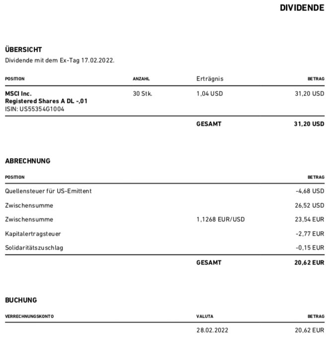 MSCI Inc. Dividendengutschrift im Februar 2022