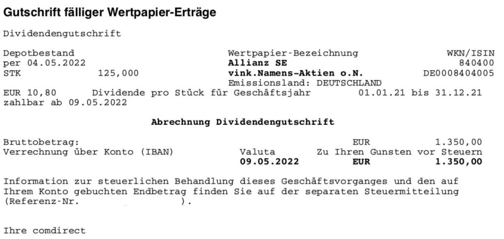 Dividendengutschrift Allianz im Mai 2022