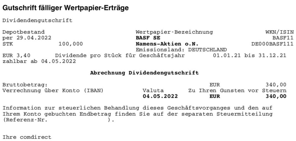 Dividendengutschrift BASF im Mai 2022