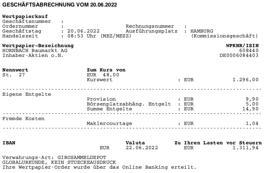 Aktienkauf HORNBACH Baumarkt im Juni 2022