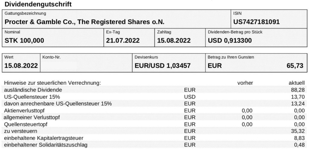 Dividende Procter & Gamble im August 2022