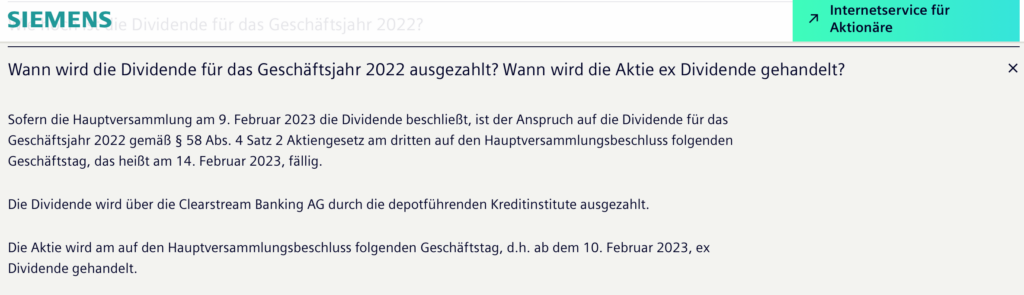 Dividendenankündigung von Siemens zur Hauptversammlung 2023