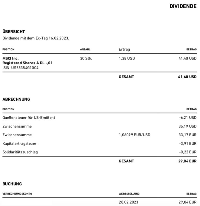 MSCI Inc. Dividendengutschrift im Februar 2023