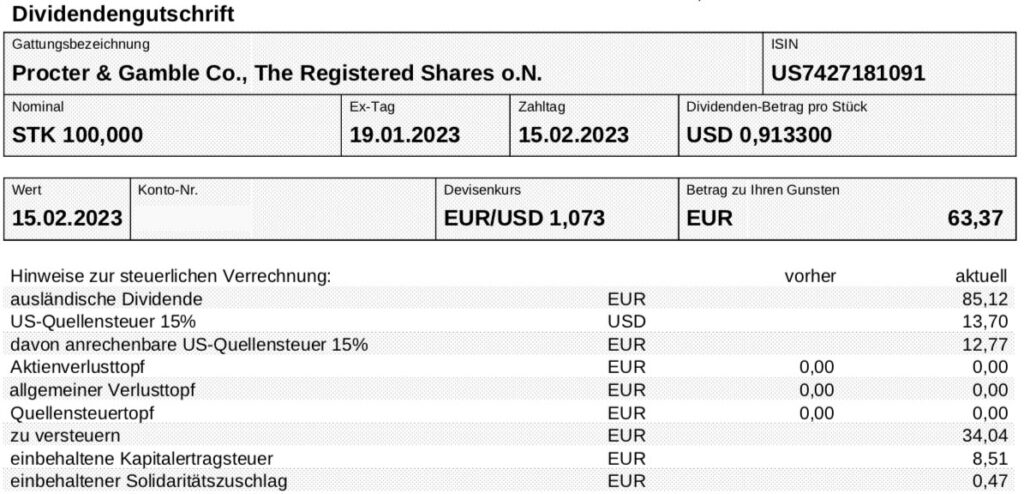 Dividende Procter & Gamble im Februar 2023