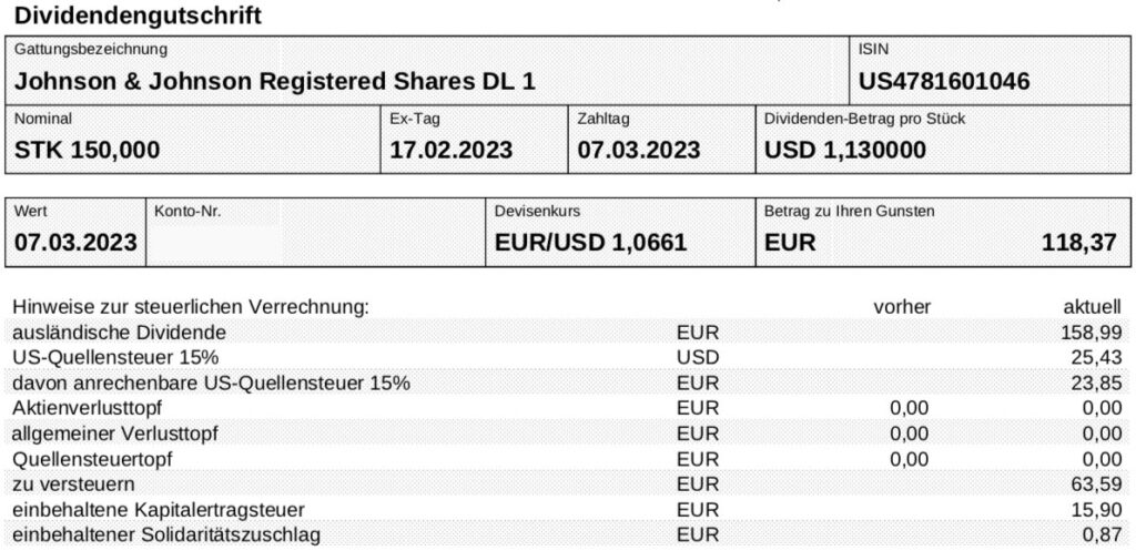 Dividende Johnson & Johnson im März 2023