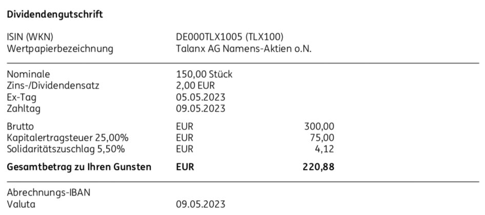 Dividendengutschrift Talanx im Mai 2023