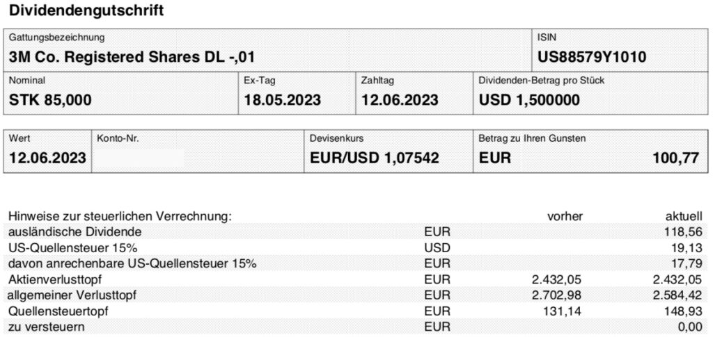 Dividendengutschrift 3M im Juni 2023