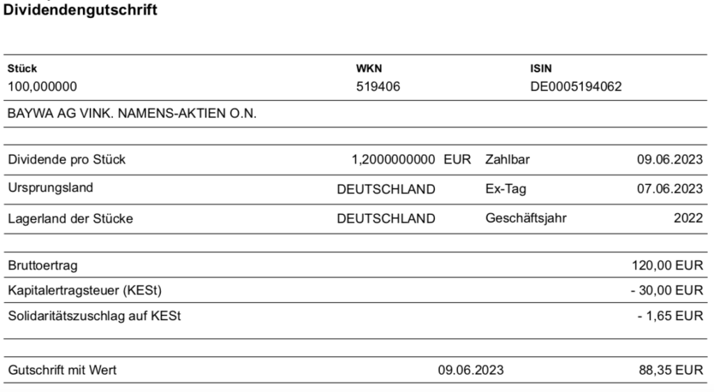 BayWa Dividendengutschrift im Juni 2023