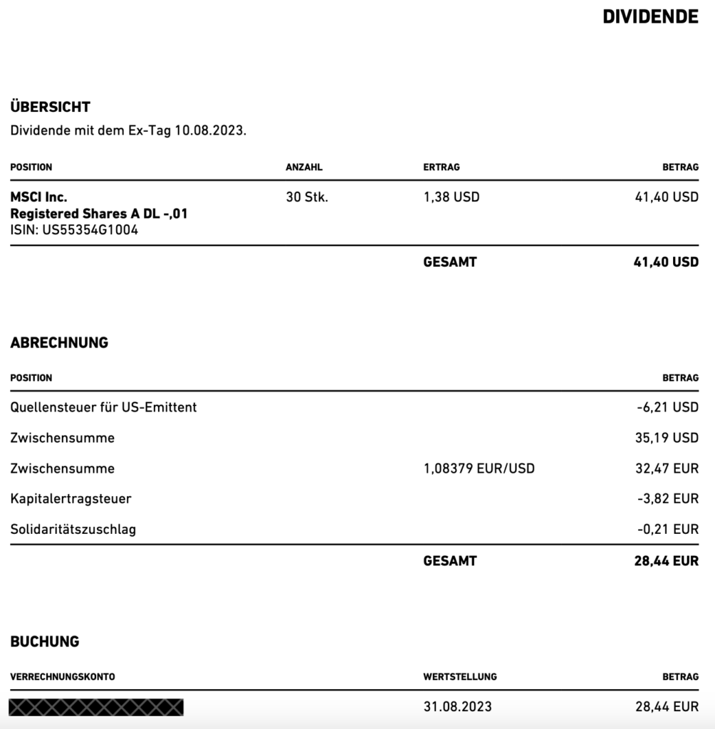 MSCI Inc. Dividendengutschrift im August 2023