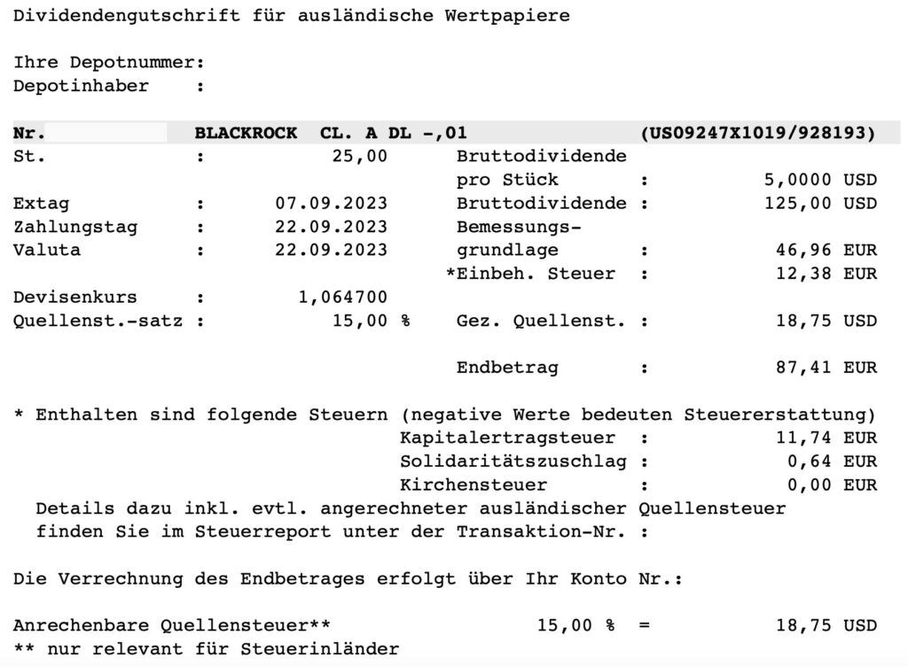 BlackRock Dividendenzahlung im September 2023