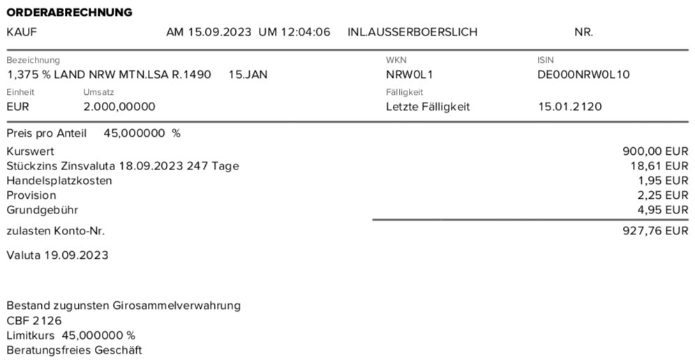 Kauf NRW-Anleihe 1,375% im September 2023