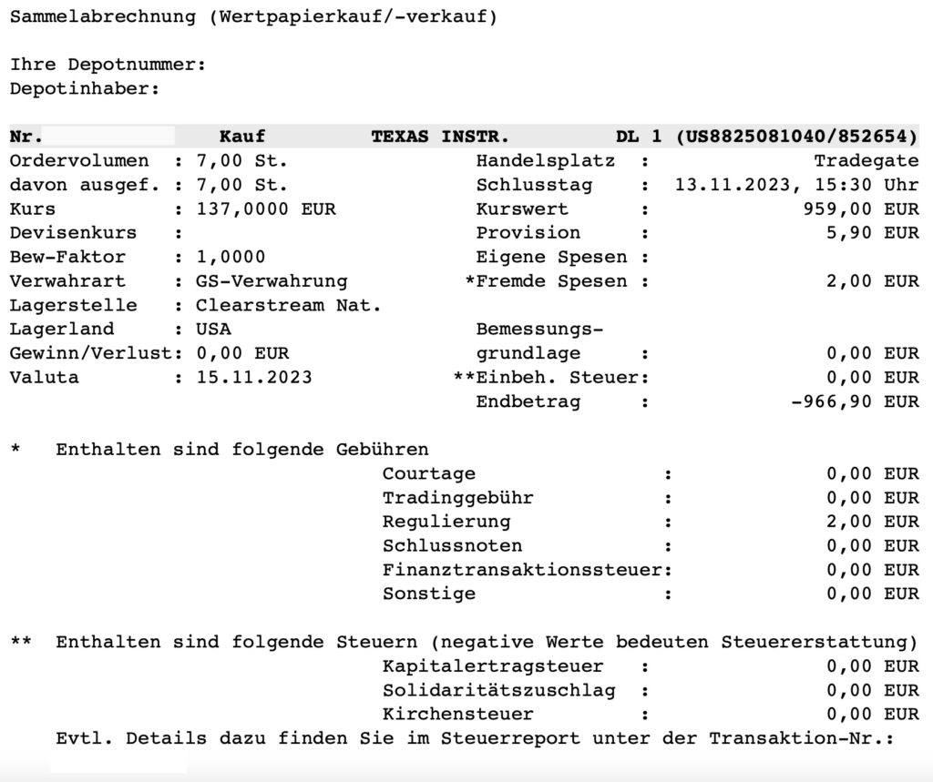 Texas Instruments Aktienkauf im November 2023