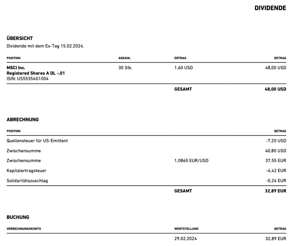 MSCI Inc. Dividendengutschrift im Februar 2024