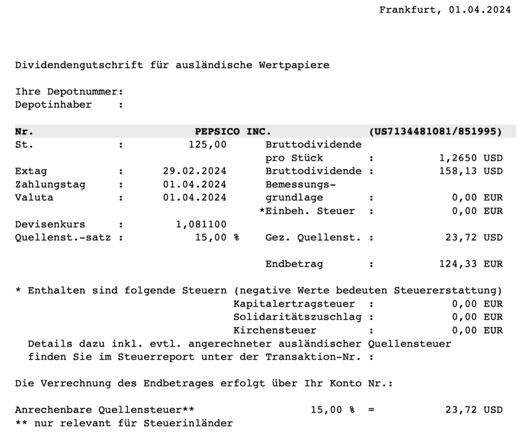 Dividendengutschrift PepsiCo im Januar 2024