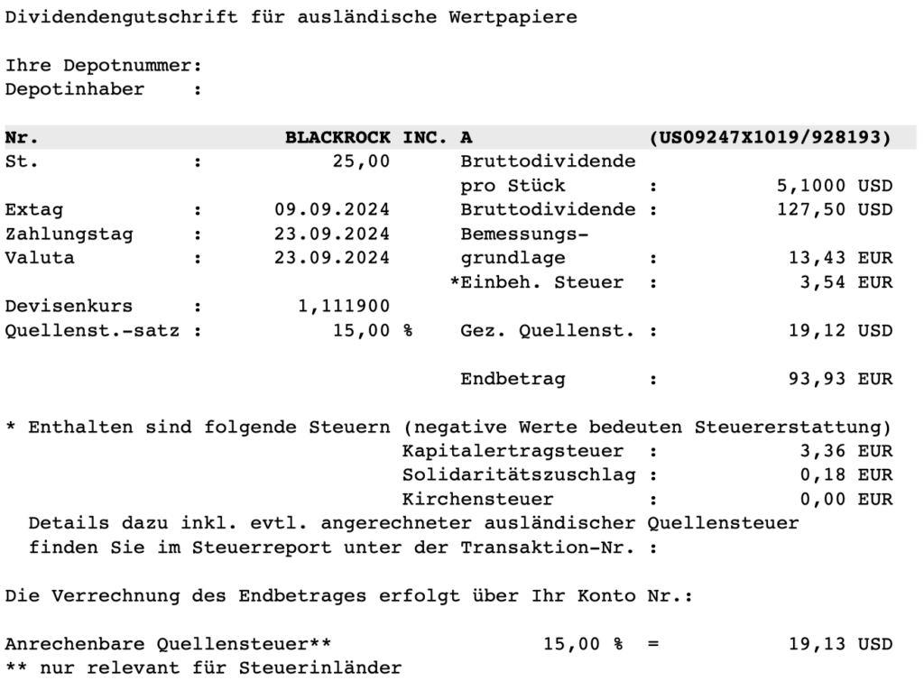 BlackRock Dividendenzahlung im September 2024