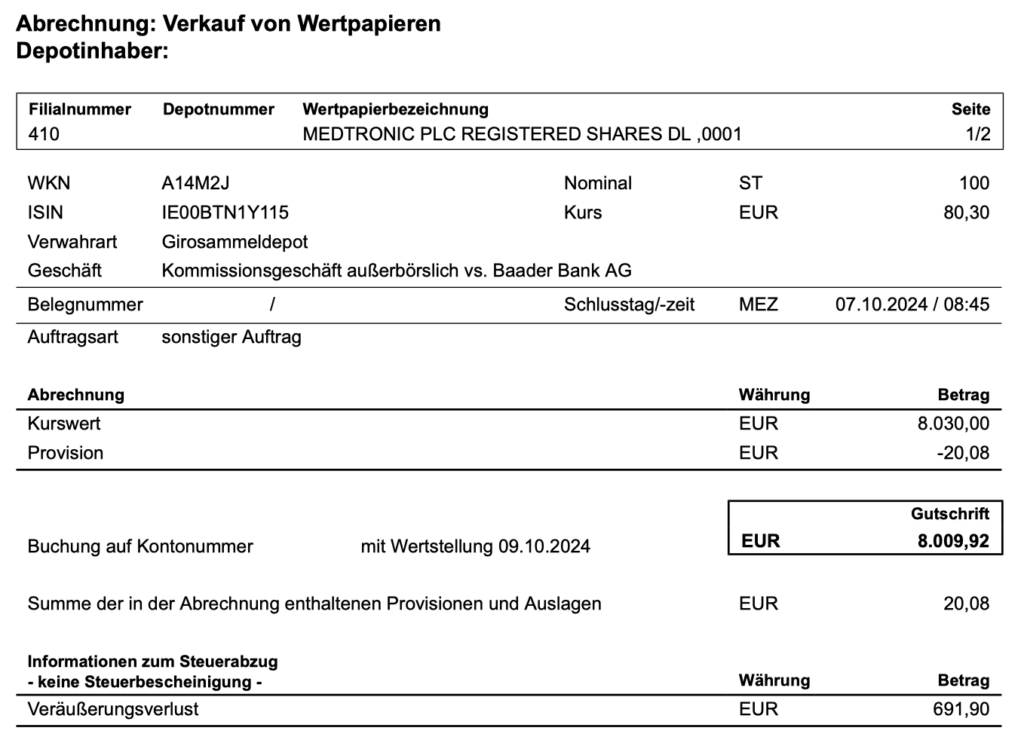 Medtronic Aktienverkauf im Oktober 2024