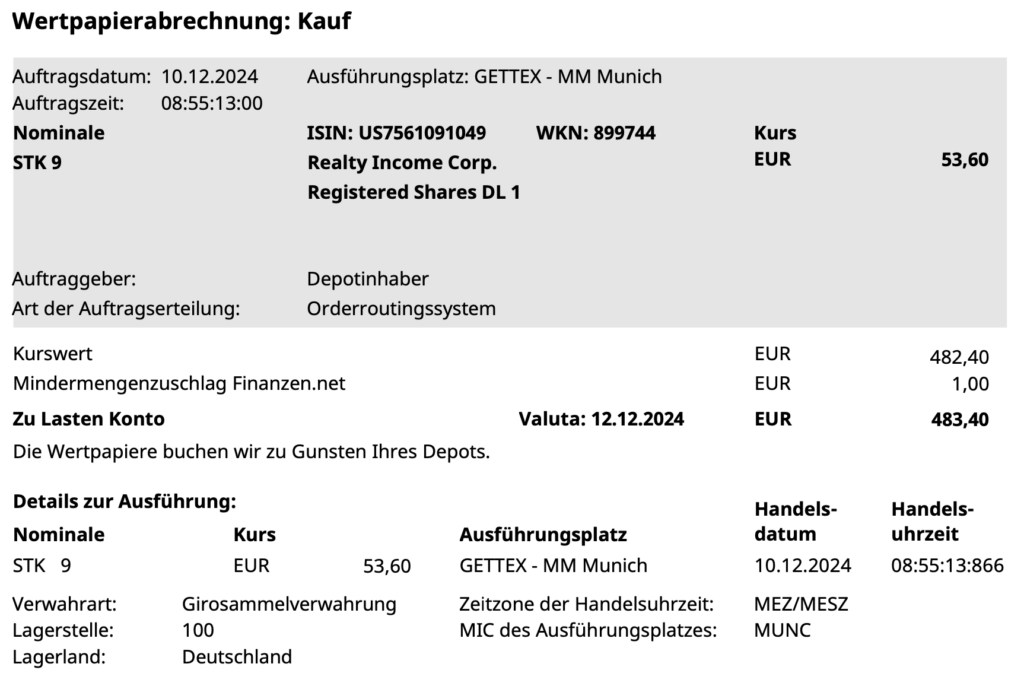 Kaufabrechnung Realty Income
