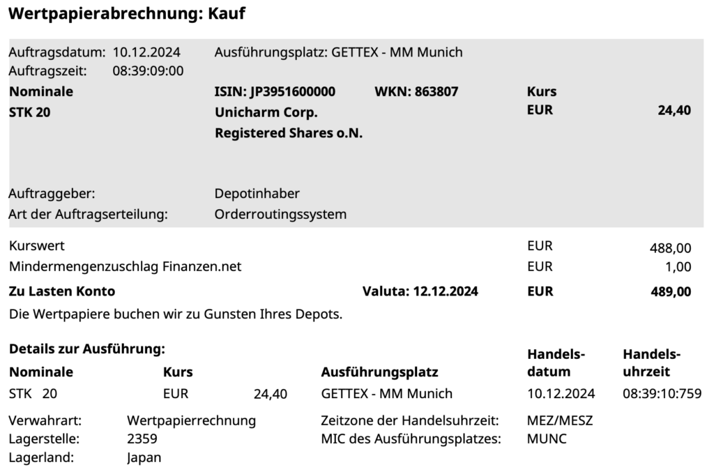 Kaufabrechnung Unicharm
