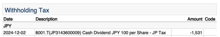 Itochu Quellensteuerabzug Dezember 2024