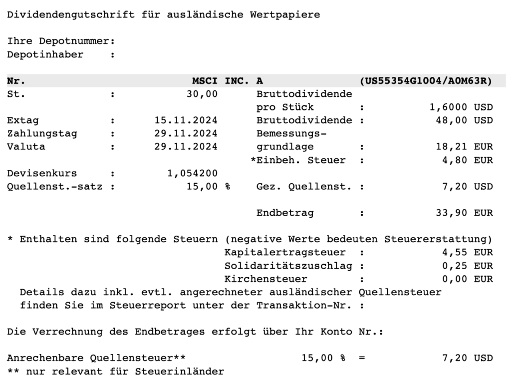 MSCI Inc. Dividendengutschrift im November 2024